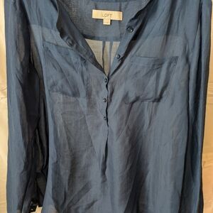 LOFT Women's Casual Navy Button Down Shirt